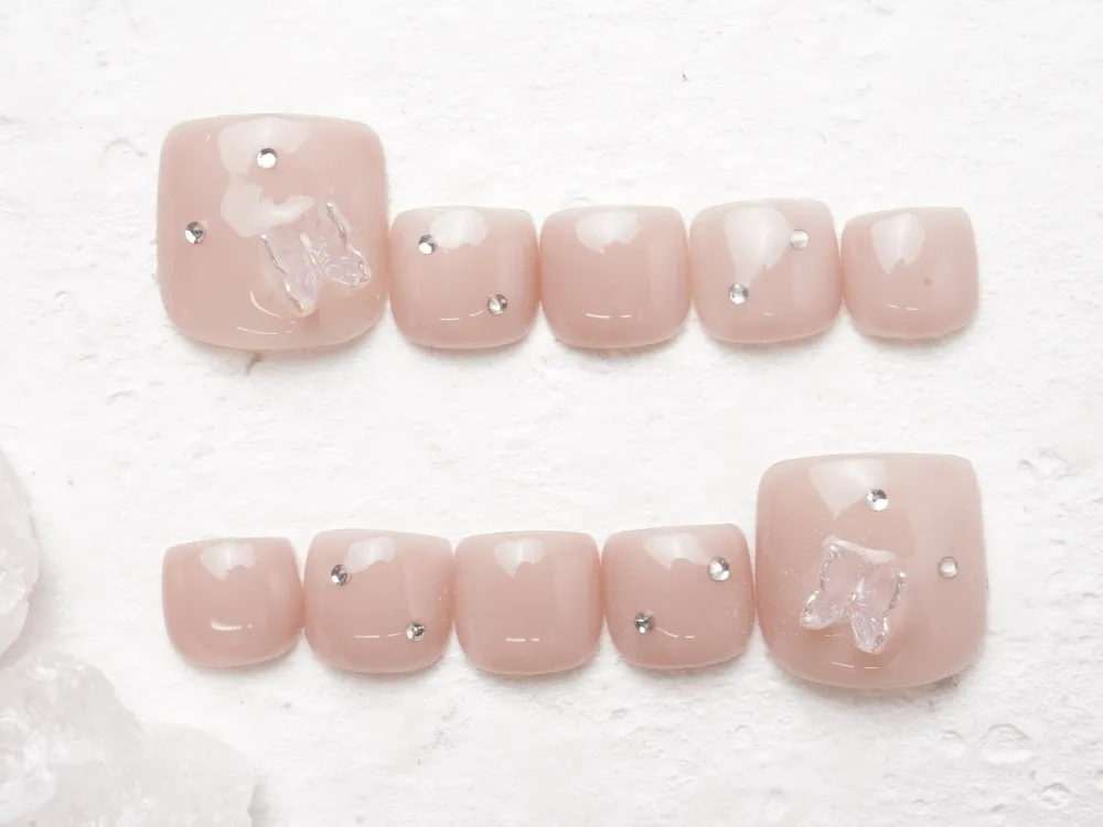 (322)ストーン×蝶々ネイル｜フットネイル