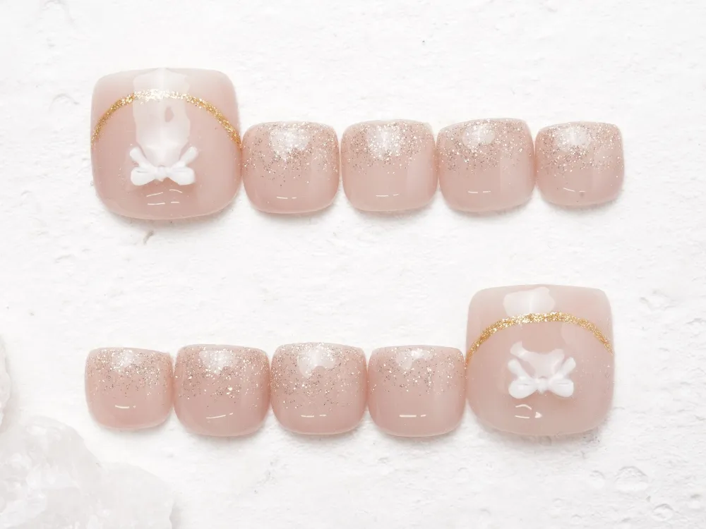 (317)リボン×フラッシュネイル｜フットネイル