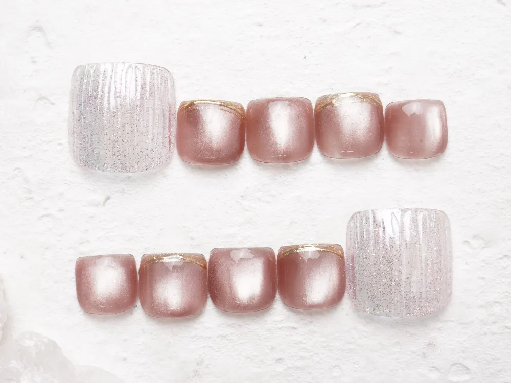 (313)フラッシュラメバカラ×水光マグネイル｜フットネイル