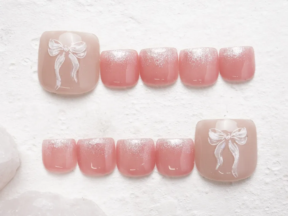 (312)チーク×リボンネイル｜フットネイル