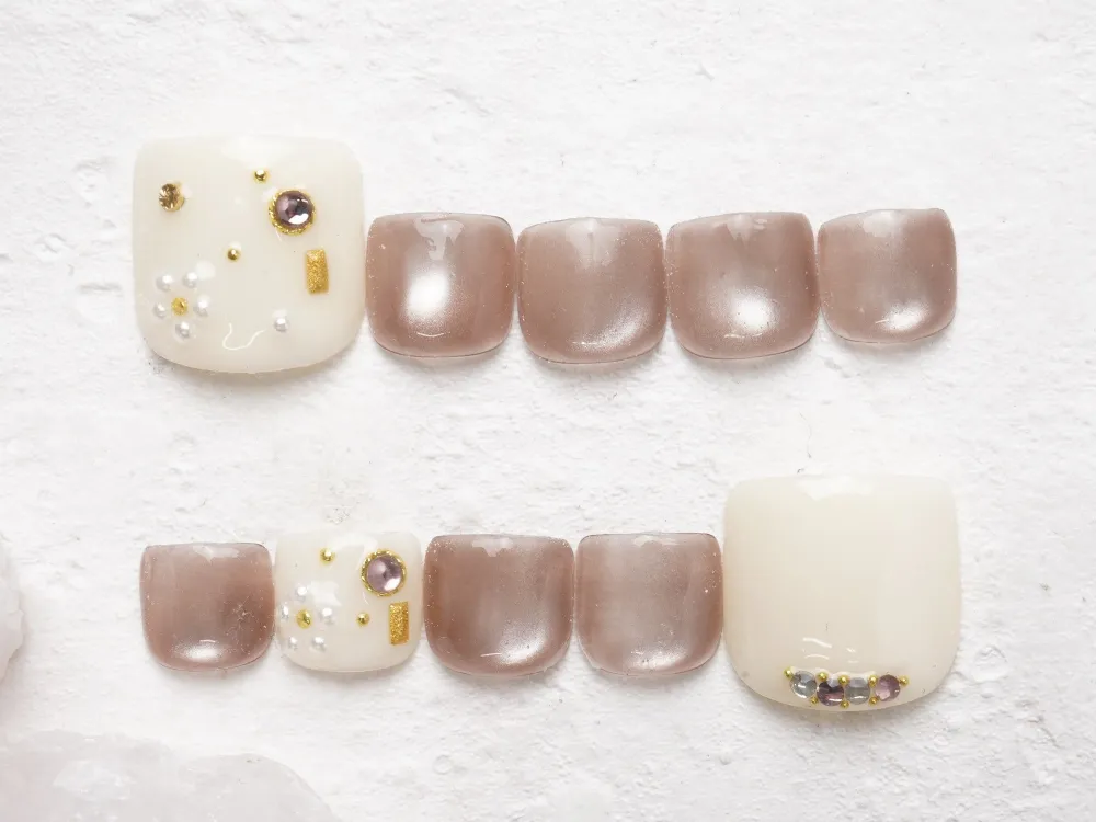 (309)マグネット×パールフラワーネイル｜フットネイル