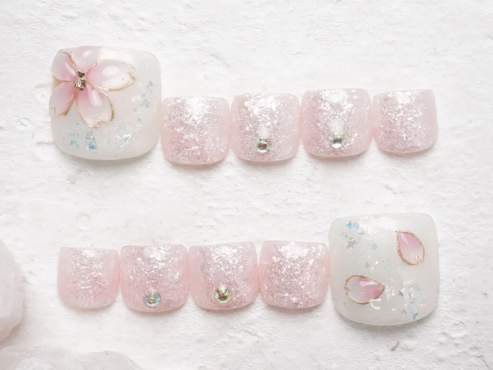 (301)ぷっくり桜×ラメグラネイル｜フットネイル