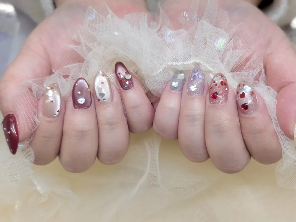 水光マグネット×ハートネイル