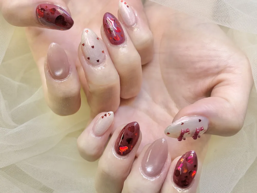 ハート×ドットネイル