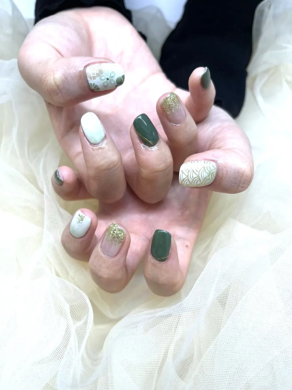 グリーン和柄フラワーネイル