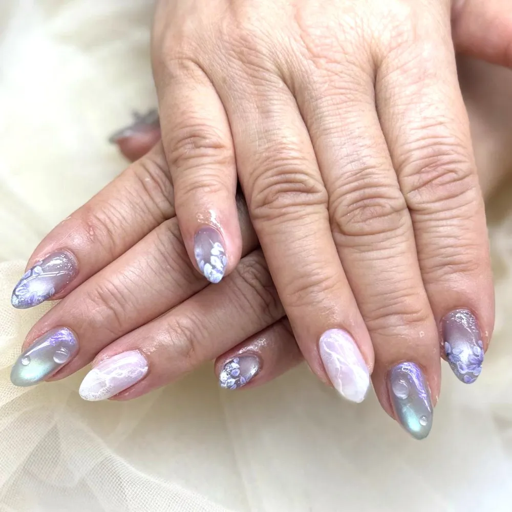 パープル水滴フラワーネイル