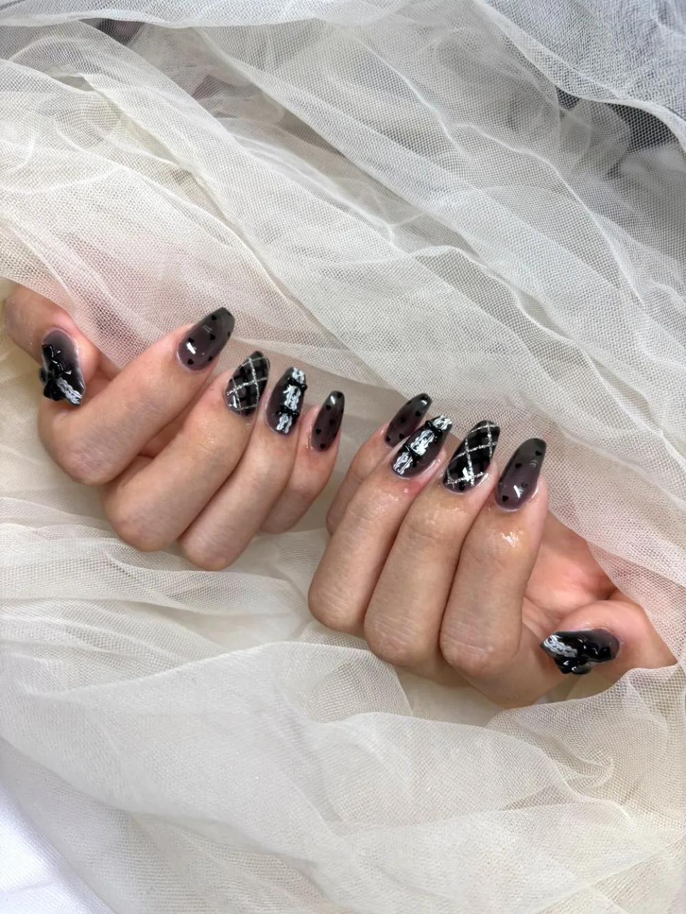 ブラックチェックドットミックス