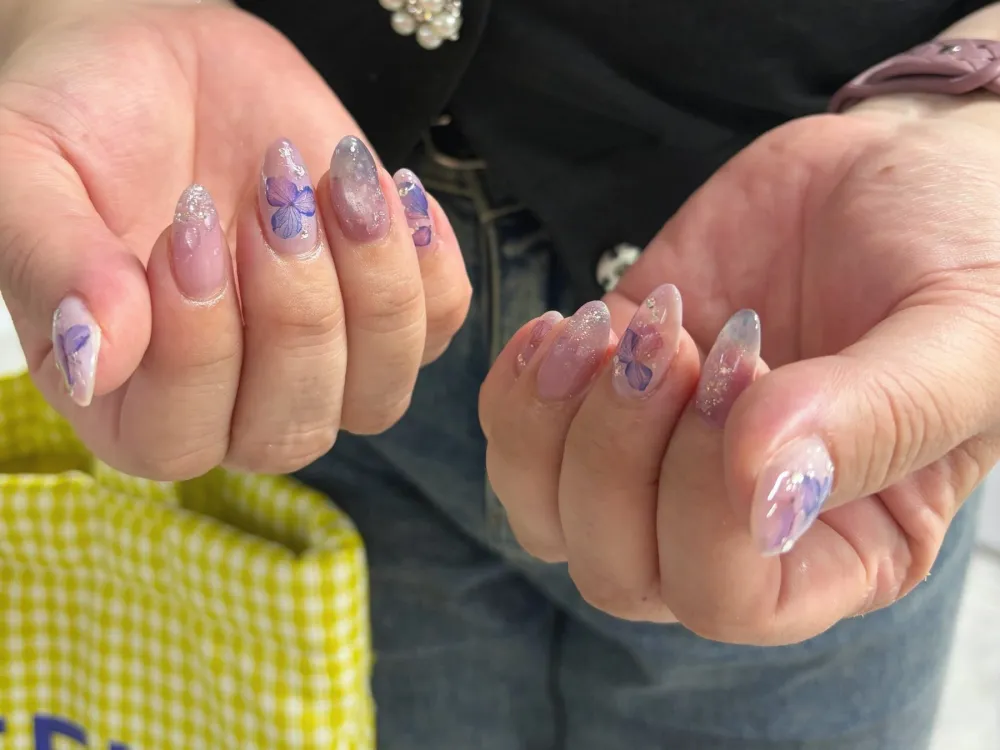 パープルフラワーラメニュアンス
