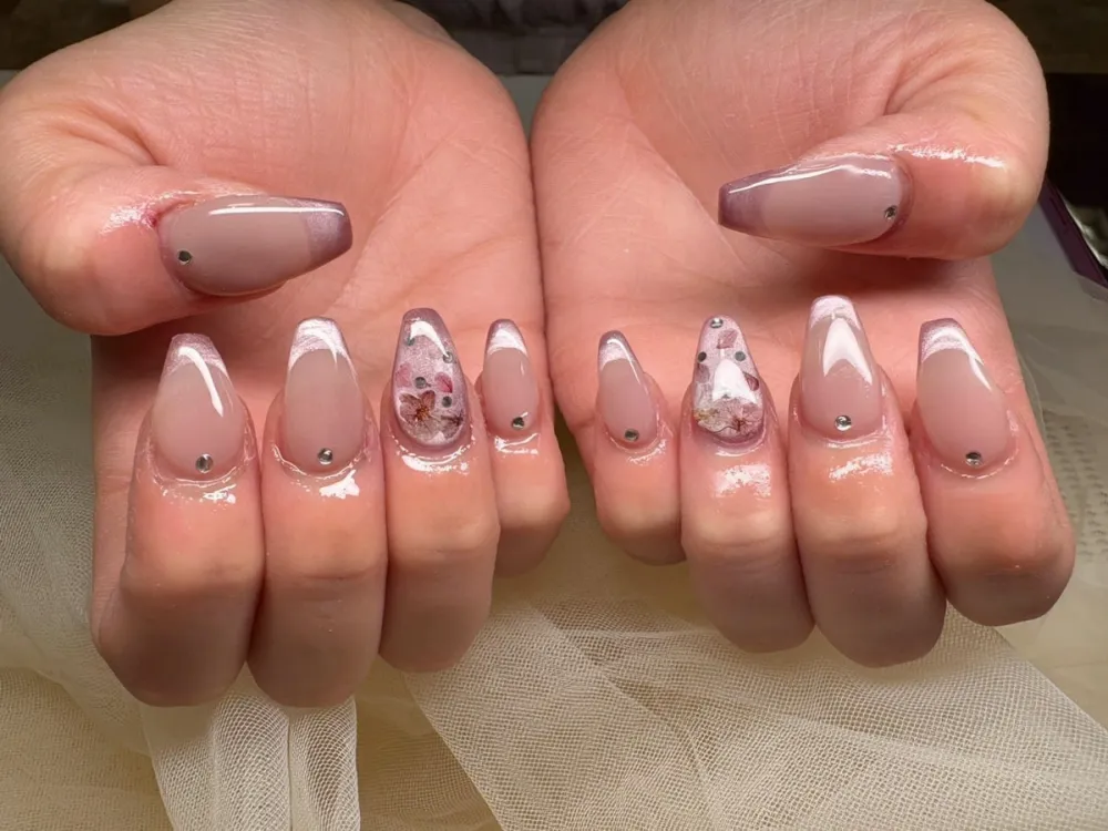 ピンクフレンチ花ストーン
