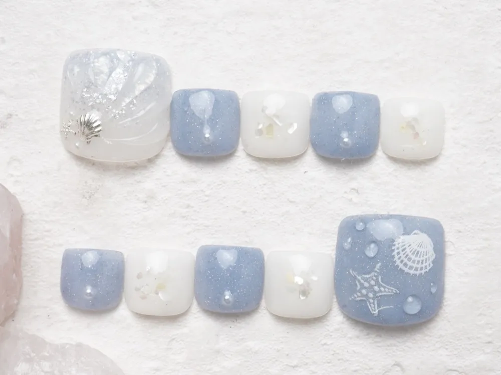 (721)マーメイド×貝殻ネイル｜フットネイル