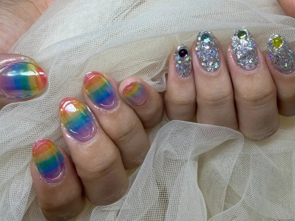 虹ボーダーラメビジュー