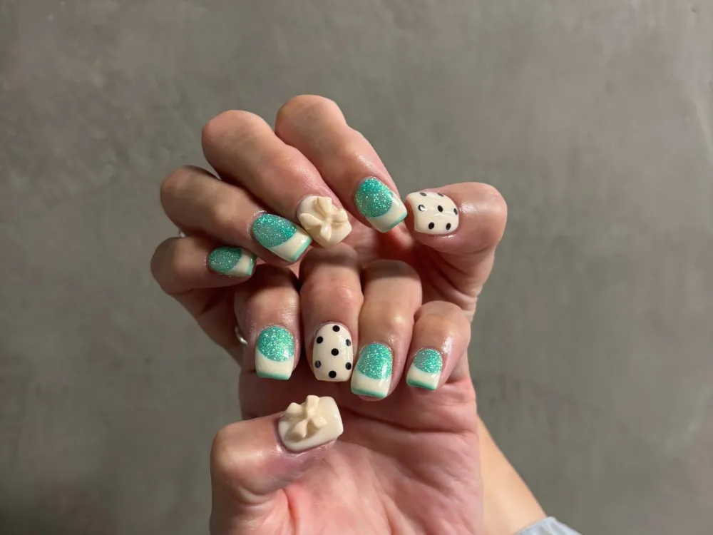 ミントグリッターリボンドット