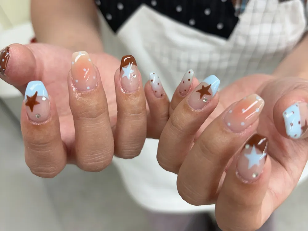 ブルーブラウンドットビジュー
