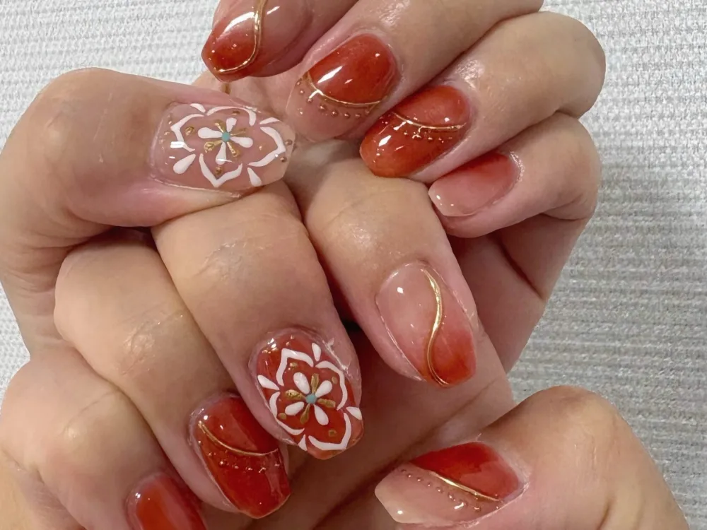 和モダン赤花金ライン